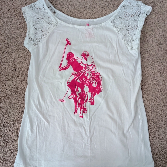 U.S. Polo Assn. Tops - U.S. Polo Assn. White Tee with Pink Logo
